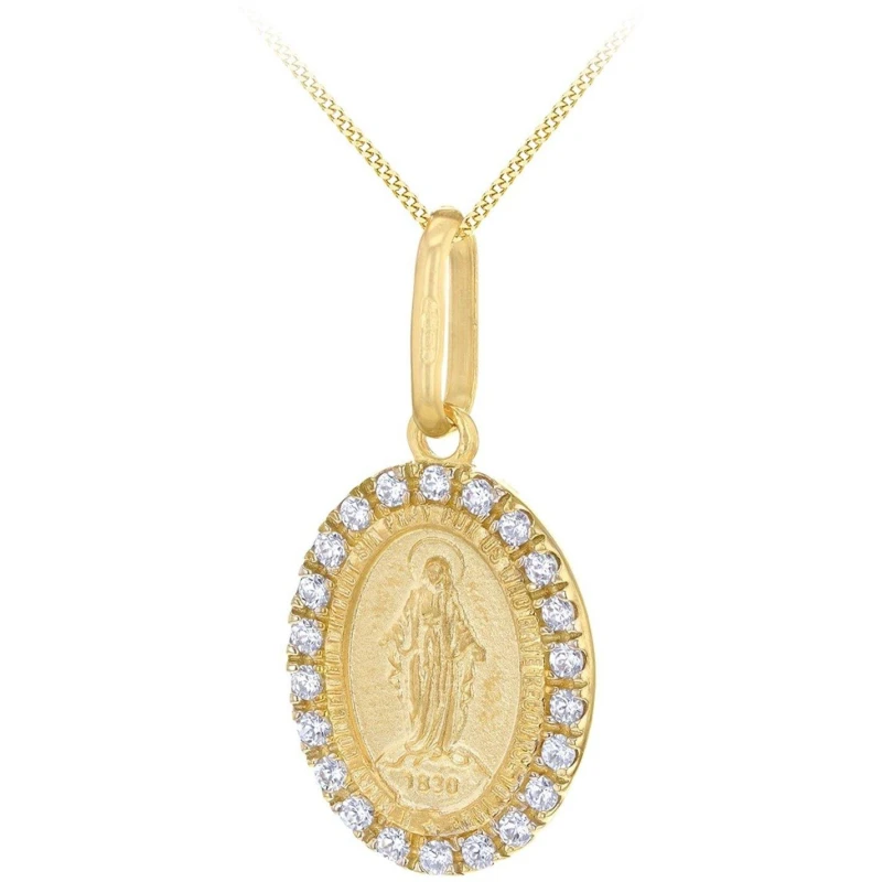 Image of Be You 9ct Gold Oval Holy Mary with CZ Necklace Yellow Gold unisex 18in