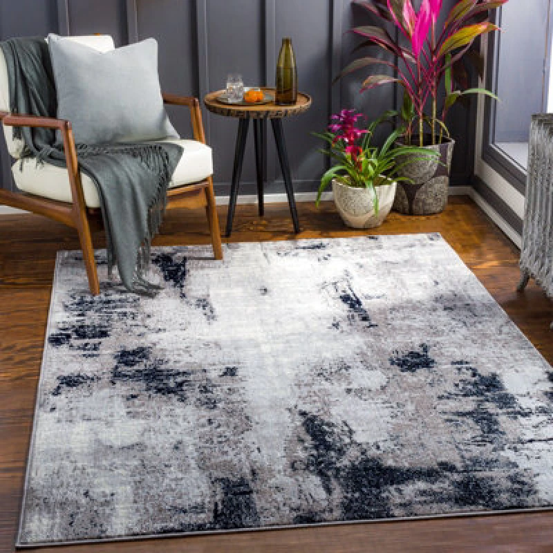 Image of Livabliss Abstract Modern Marble Grey Giulia Area Rug 200 X 275cm - Easy Care, Non Shedding, Ideal For Living Room & Bedroom