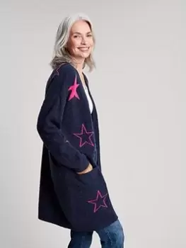 Image of Joules Ann Star Print Knitted Cardigan - Navy, Blue, Size 10, Women