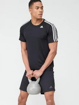 Image of Adidas 3 Stripe Training T-Shirt - Black/White