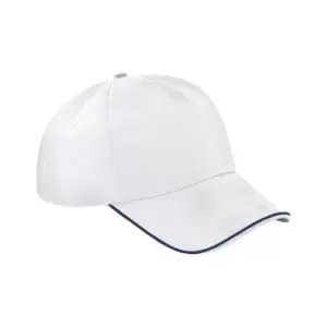 Image of Beechfield Authentic Piped 5 Panel Cap (One Size) (White/French Navy)