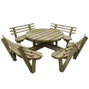 Image of Forest Garden Forest Circular Picnic Table with Backs Wood