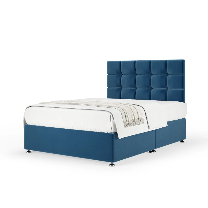 Image of Bedmaster Bedmaster Plush Velvet Divan Base And Square Headboard in Blue Size: King Blue King Unisex 7867870837043