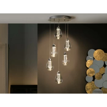 Image of Schuller Taccia - Integrated LED 6 Light Crystal Cluster Drop Ceiling Pendant Chrome