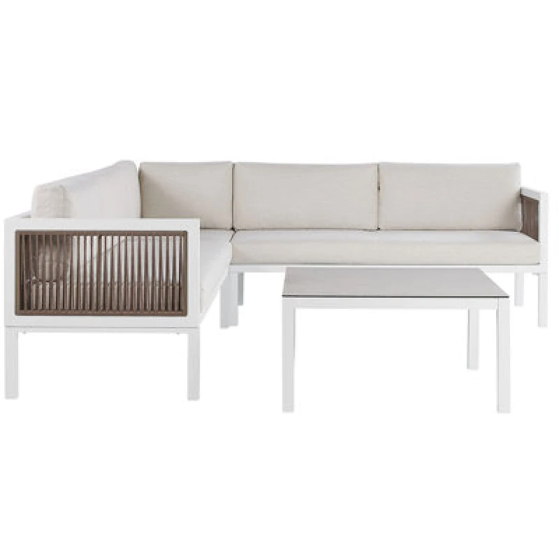 Image of Beliani Garden Corner Sofa With Table 4 Seater Borello Left Hand Metal Beige