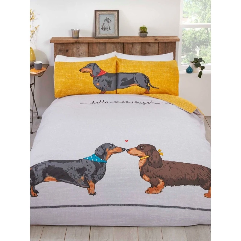 Image of Rapport Hello Sausage Duvet Cover Set in White Size: Single White Unisex Single
