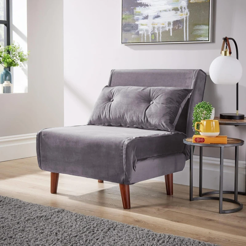 Image of Home Source Morella Velvet 1 Seater Single Folding Sofa Bed Grey