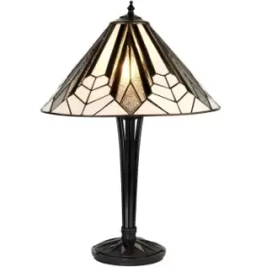 Image of Tiffany Glass Table Lamp Light Black Iridised & Art Deco Textured Shade i00170
