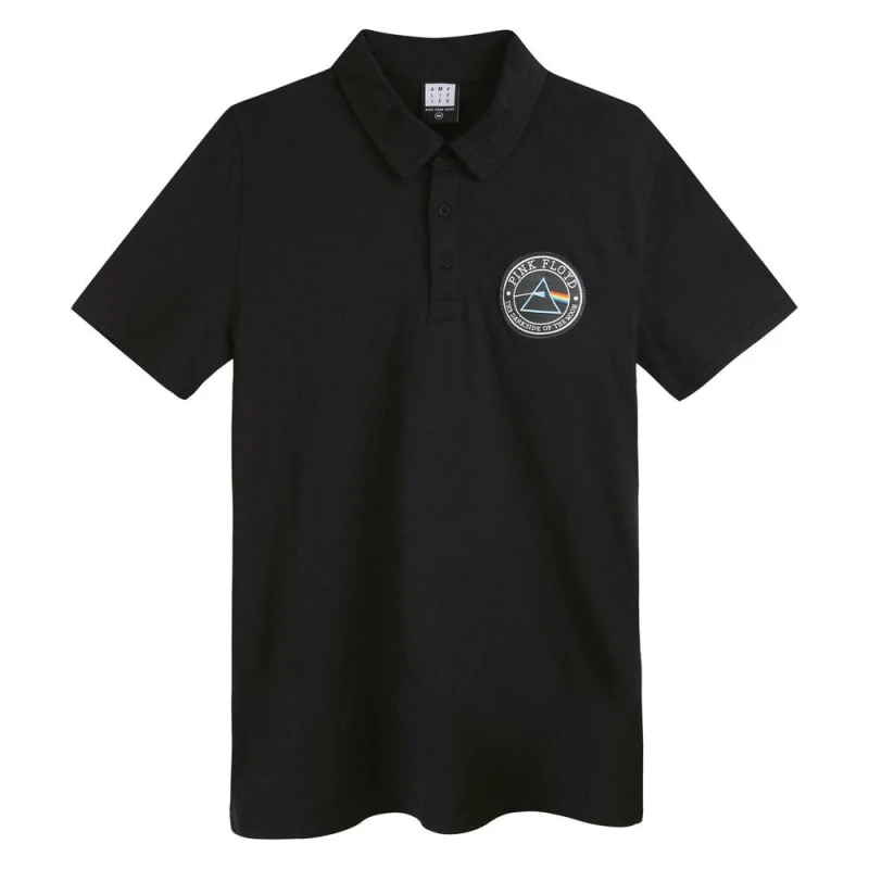 Image of Amplified Mens Washed Slub Pink Floyd Polo Shirt in Black Size: Small Black Male S