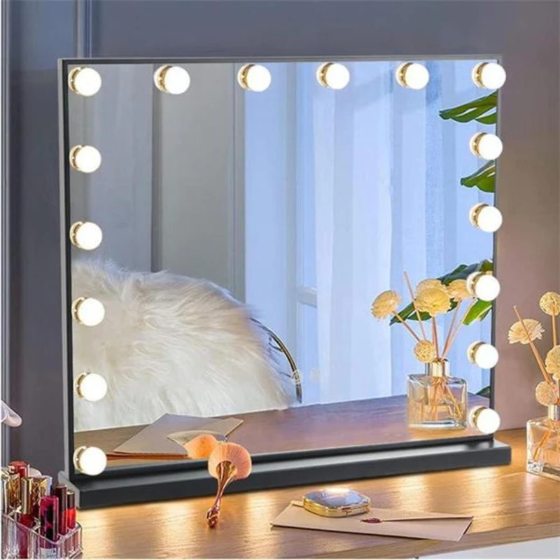 Image of Kabinet UK Rectangular Makeup Mirror with 16 LED Bulbs Black unisex Large