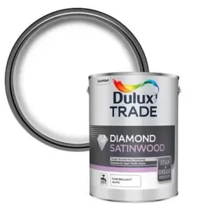 Image of Dulux Trade Diamond Pure Brilliant White Satinwood Metal & Wood Paint, 5L