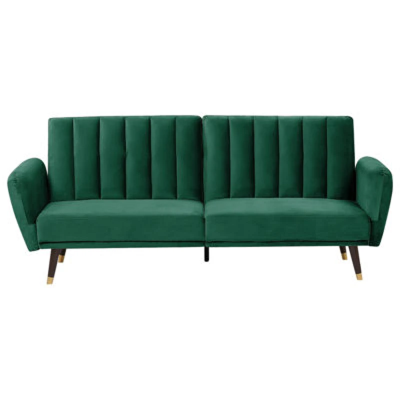 Image of Beliani Sofa Bed 3 Seater Vimmerby Velvet Emerald Green