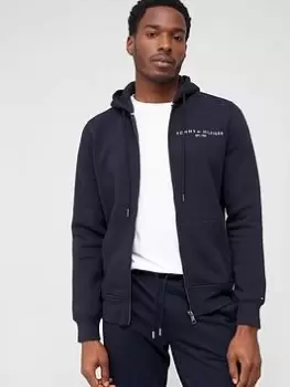 Image of Tommy Hilfiger Logo Zip Through Hoodie - Desert Sky , Desert Sky Size M Men