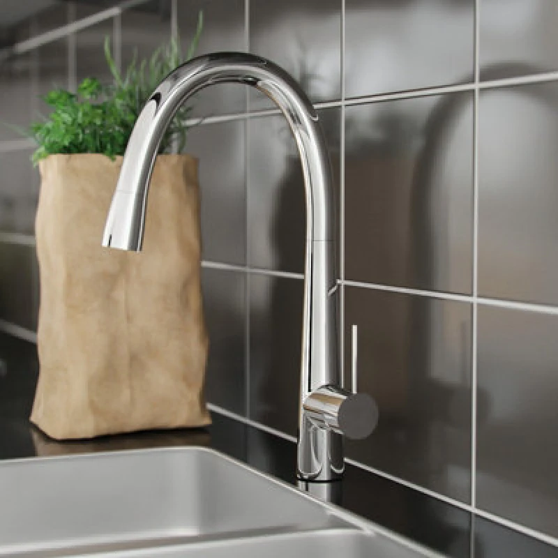 Image of Nes Home Neptune Modern Single Lever Swivel Spout Kitchen Sink Mono Curved Mixer Tap