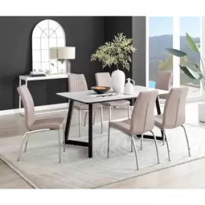 Image of Furniture Box Carson White Marble Effect Dining Table and 6 Cappuccino Isco Chairs