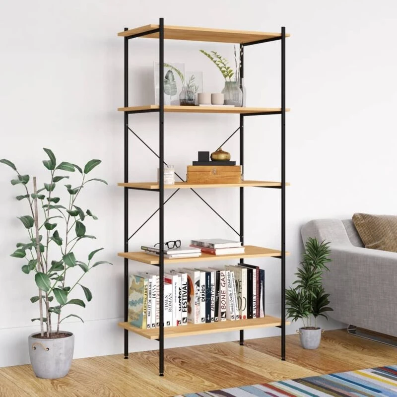 Image of VIDAXL 5-Tier Shelving Unit Black and Oak 80x40x163cm Vidaxl 8720286563021