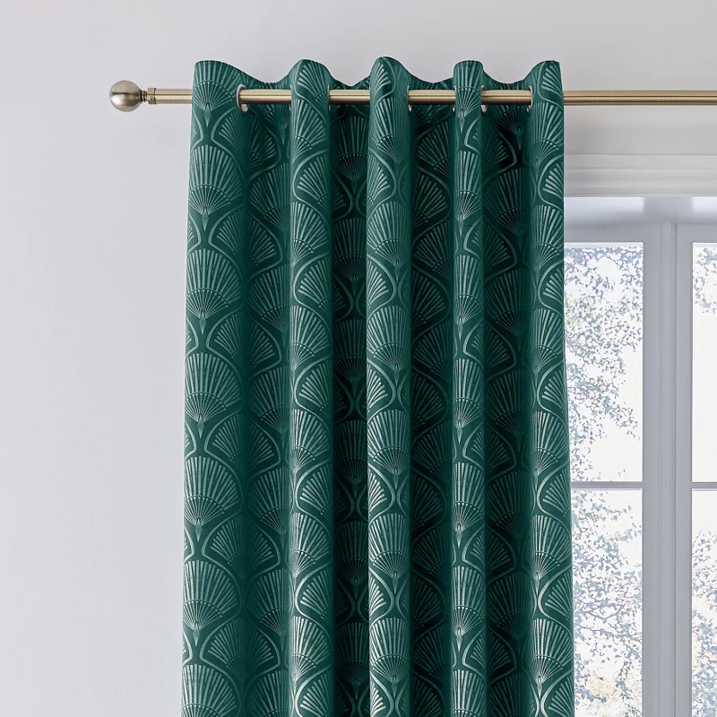Image of Catherine Lansfield Art Deco Pearl Lined Eyelet Curtains Curtains 66x72 Inch Green 42179190002