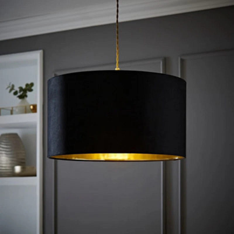Image of ValueLights ValueLights Reni Black Velvet with Metallic Gold Inner Easy Fit Ceiling Lamp Shade Size: Large Black Large Unisex 5016529270621