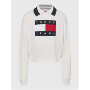 Image of Tommy Jeans Tjw Flag Collar Sweater - White