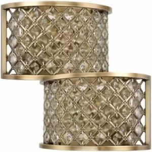 Image of 2 pack Crystal Cage Wall Light Brass & Glass Shade Modern Twin Bulb Lounge Lamp