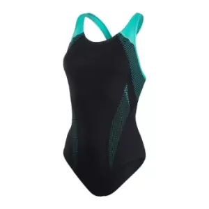 Image of Speedo Plastisol Laneback Swimsuit Black/Green 32"