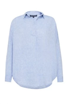Image of French Connection Yarn Dye Chambray Popover Shirt Blue