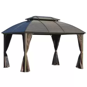 Image of Outsunny 3.65 X 3M Aluminum Outdoor Gazebo With Hardtop Double Roof Sidewalls - Brown