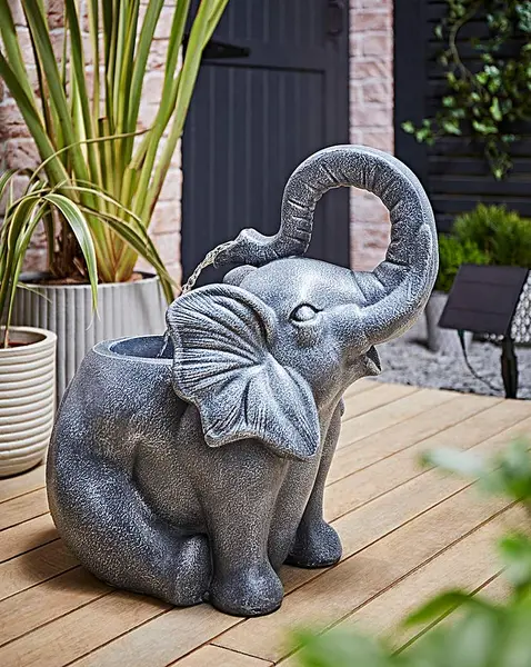 Image of Smart Garden Solar Elephant Water Feature Grey AC99001