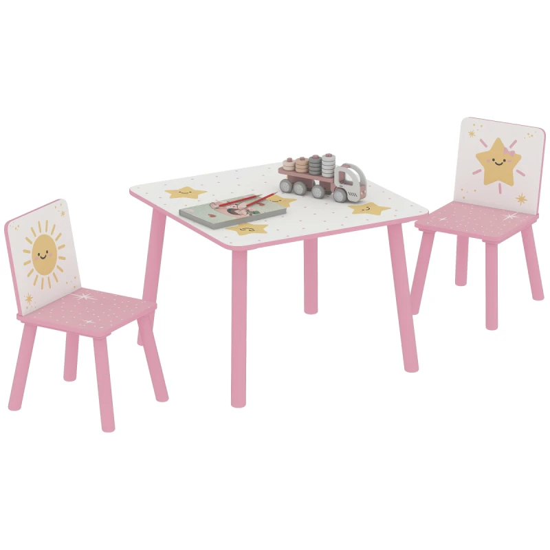 Image of AIYAPLAY 3 Piece Kids Table with 2 Chairs Set for Bedroom, Nursery, Pink 312-139V80PK