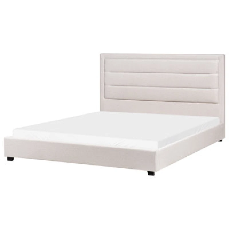 Image of Beliani Bed Fabric Rouen 180 X 200 Cm (Eu Super King) Light Beige