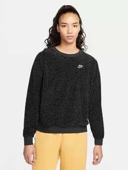 Image of Nike NSW Leopard Print Crew - Black Size XS Women