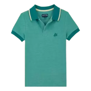 Image of Cotton Pique Boys Polo Shirt Solid - Pantin - Green - Size 6 - Vilebrequin