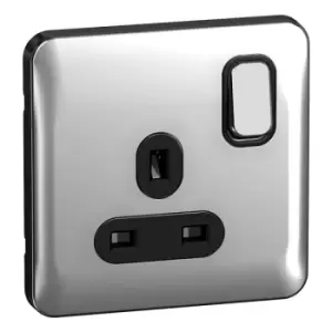 Image of Schneider Electric Lisse Screwless Deco - Switched Single Power Socket, 13A, Single Pole, GGBL3010BPC, Polished Chrome with Black Insert