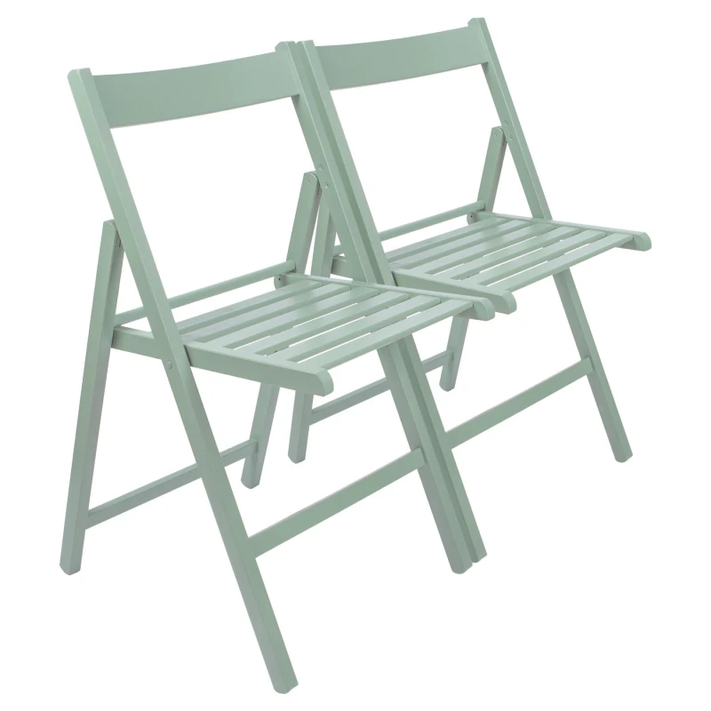 Image of Harbour Housewares 2X Beech Wood Folding Chairs - Sage Green - Wooden Outdoor Chair Deck Seats Foldable Dining Patio Furniture