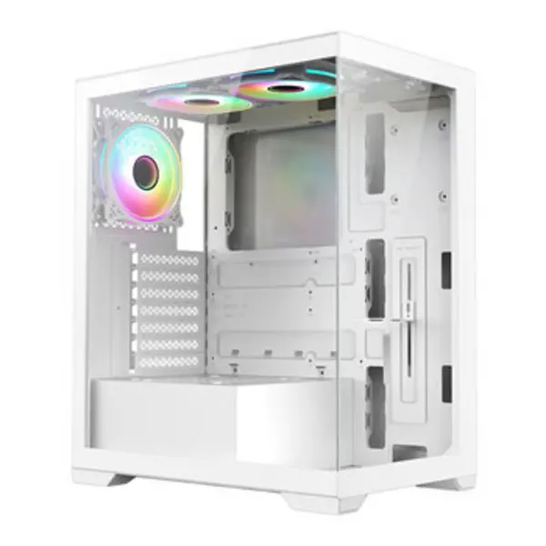 Image of Vida Vetro White ARGB Gaming Case w/ Glass Front & Side ATX 3x ARGB Fans 6-Port PWM ARGB Fan Hub