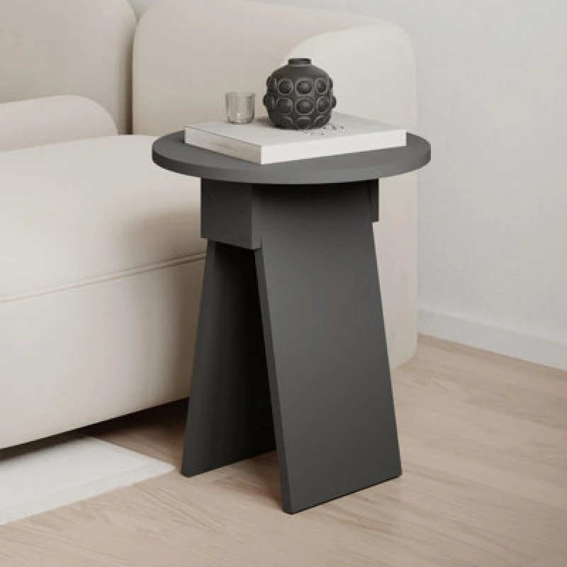 Image of Decortie Modern Chen Side Table Anthracite Round Shape Particle Board 2 Legs Coffee Table 42(W)X42(D)X50(H) Cm
