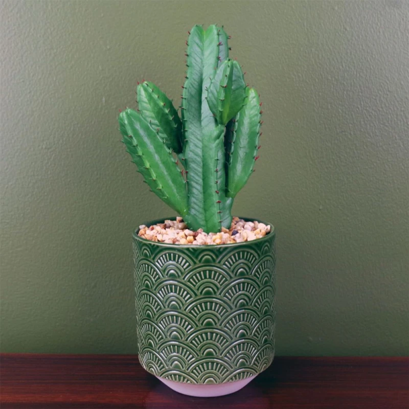 Image of Leaf 23cm Artificial Cactus Plant Potted in Green Ceramic Planter Green unisex