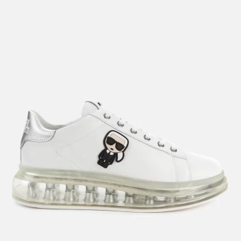 Image of KARL LAGERFELD Womens Kapri Kushion Karl Ikonic Lo Lace Leather Trainers - White/Silver - UK 3