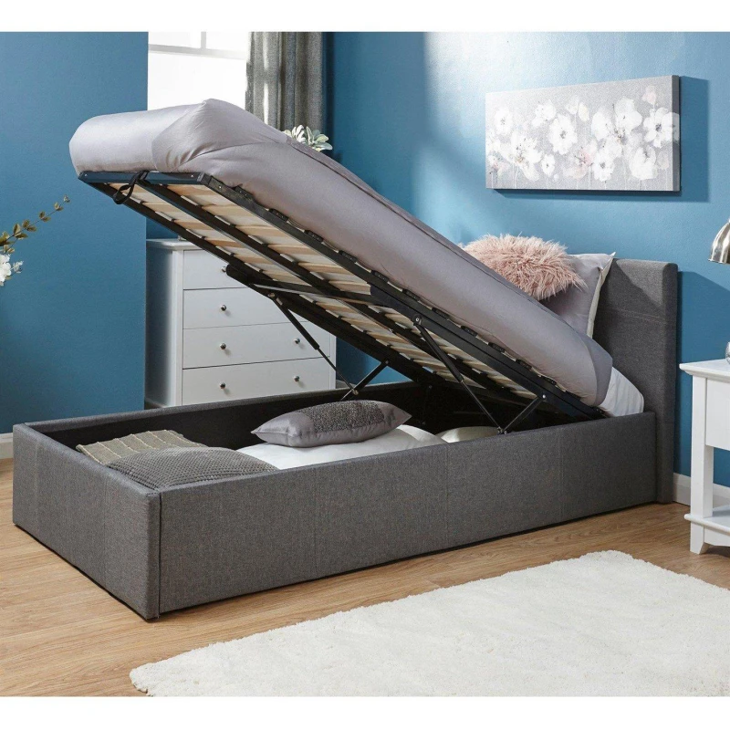 Image of GFW End Lift Single Ottoman Grey Fabric Bed & Bonnel Mattress, Grey EL090GFSB