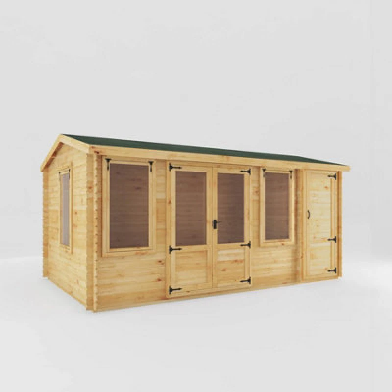 Image of Mercia 5m x 3m Double Door Log Cabin with Side Shed (19mm)