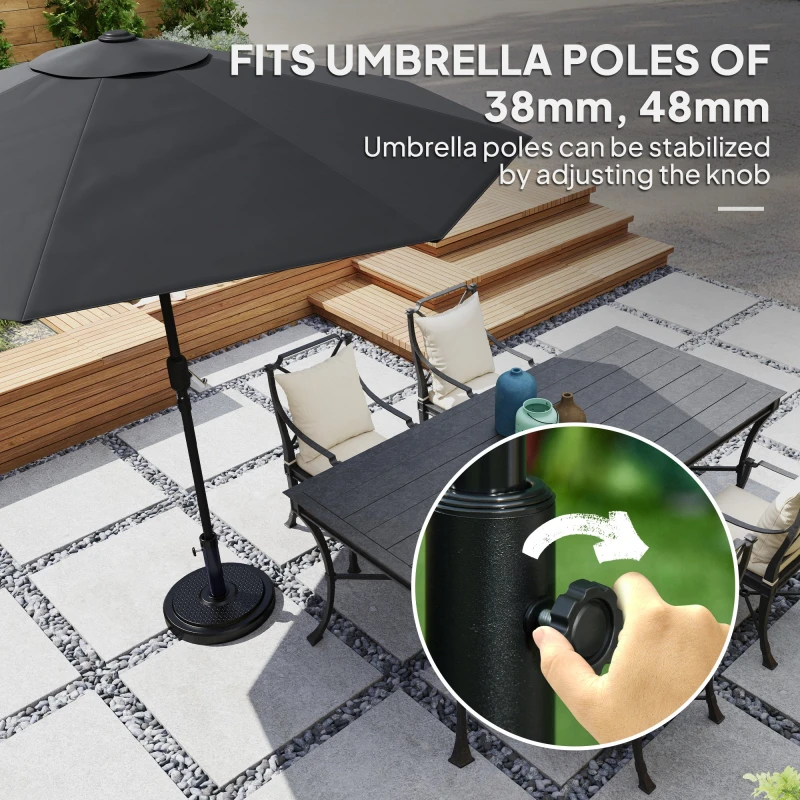 Image of Outsunny 22kg Garden Parasol Base, Round HDPE Sun Umbrella Base, Black Black