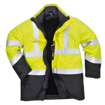 Image of Biz Flame Hi Vis Flame Resistant Rain Multi Protection Jacket Yellow / Navy S