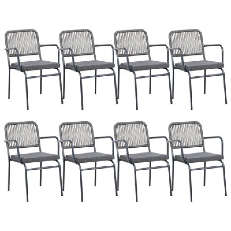Image of Beliani Set Of 8 Garden Chairs With Cushions Taceno Metal Grey