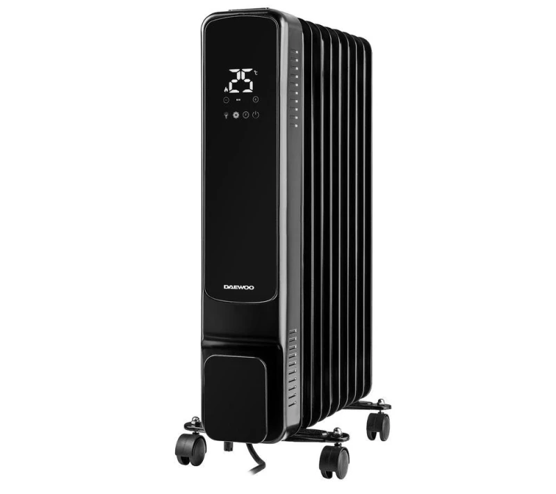 Image of Daewoo Daewoo 2kW Oil-Filled Radiator, 9-Fin, LED Display & Remote in Black One Size Unisex 5024996989885