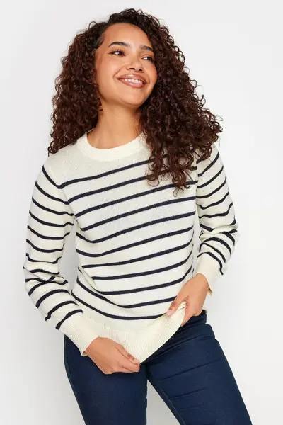 Image of M&Co Petite Petite Navy And Ivory Jumper