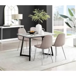 Image of Furniture Box Carson White Marble Effect Dining Table and 4 Cappuccino Corona Silver Chairs