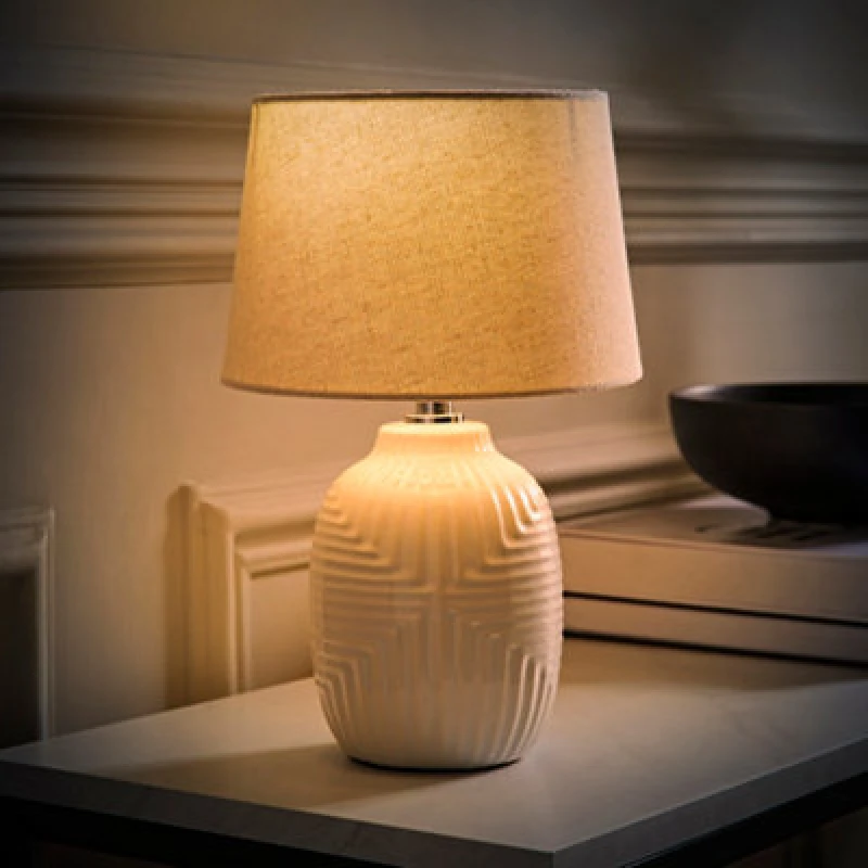 Image of ValueLights ValueLights Harrison Taper Shade White Geo Rib Pattern Gloss Table Lamp with Bulb Size: Small White Small Unisex 5059406066498