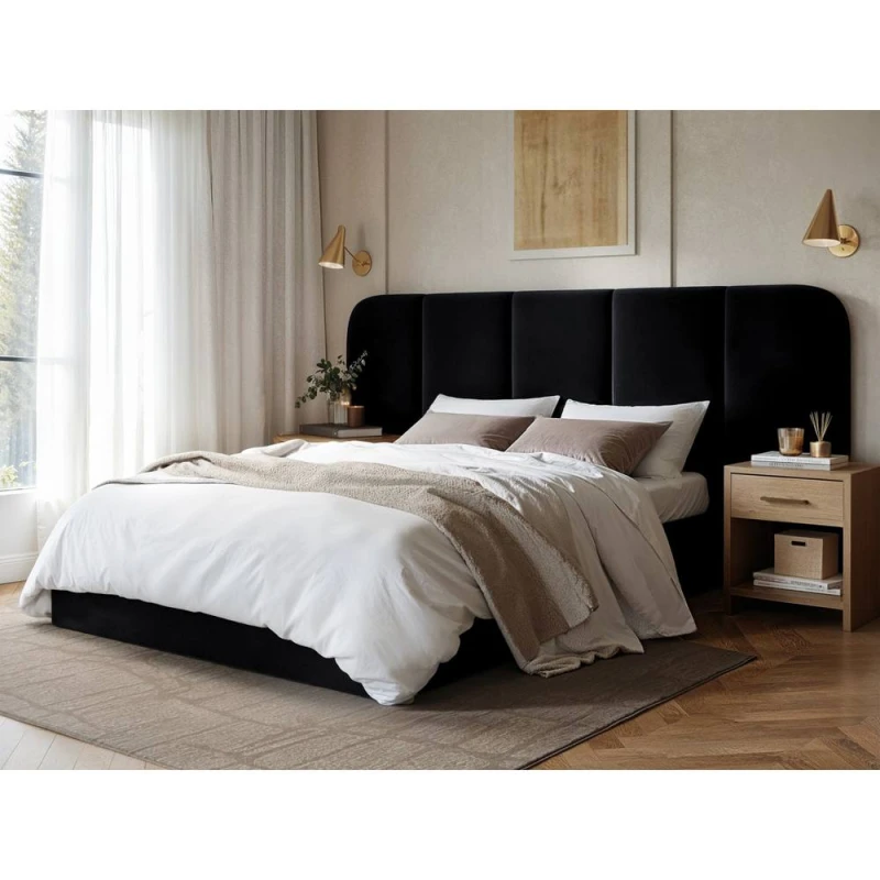 Image of Solace+Co Sienna Hotel Ottoman Bed Black Velvet Size: Double Black Unisex Double
