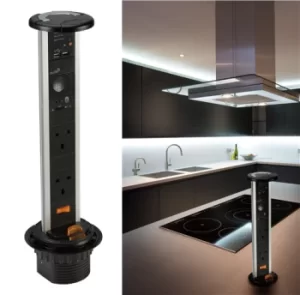 Image of KnightsBridge IP54 13A 2G Pop Up Socket with Built-In Bluetooth Speaker and USB Charger (2.4A)