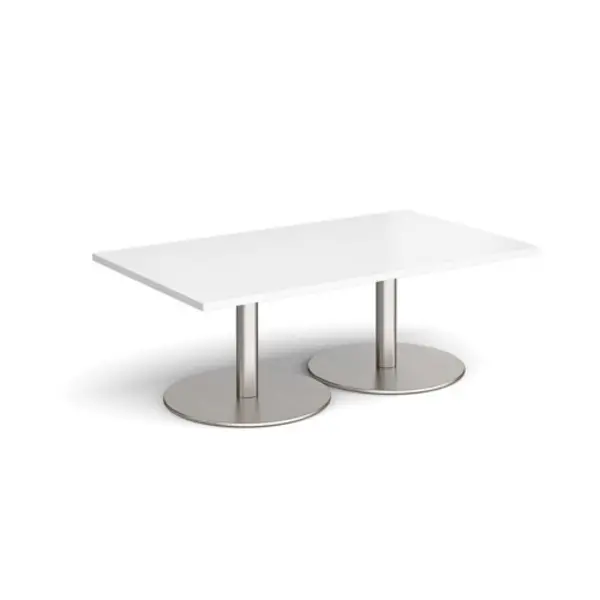 Image of Monza Monza rectangular coffee table with flat round brushed steel bases 1400mm x 800mm - white White MCR1400-BS-WH